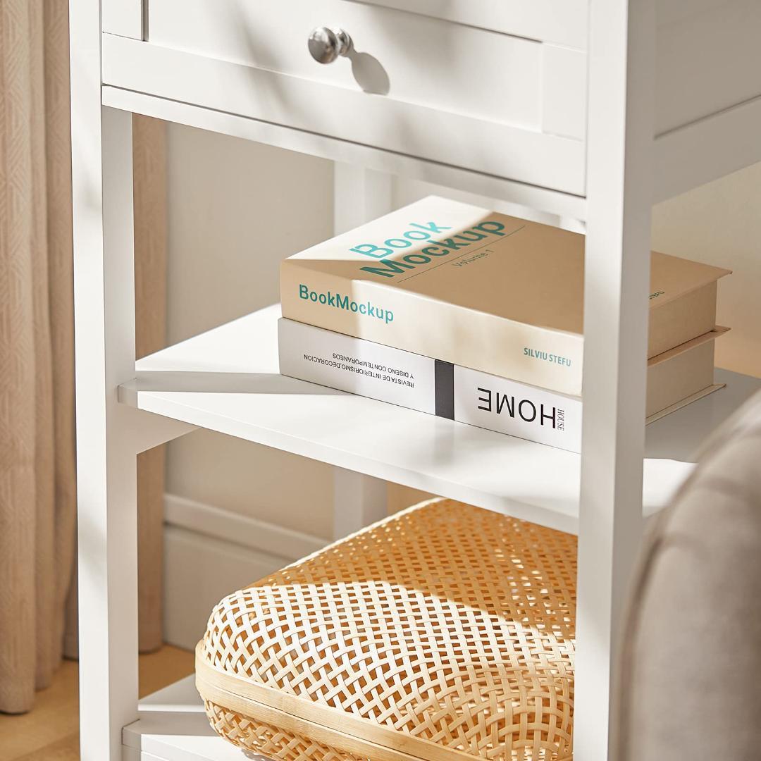 北欧風ナイトテーブル引き出し付き　ナチュラル　ホワイト