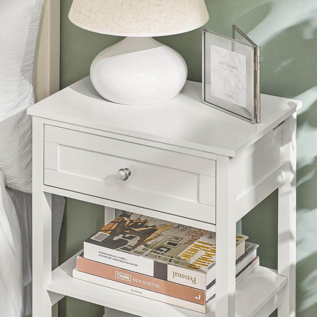 北欧風ナイトテーブル引き出し付き　ナチュラル　ホワイト