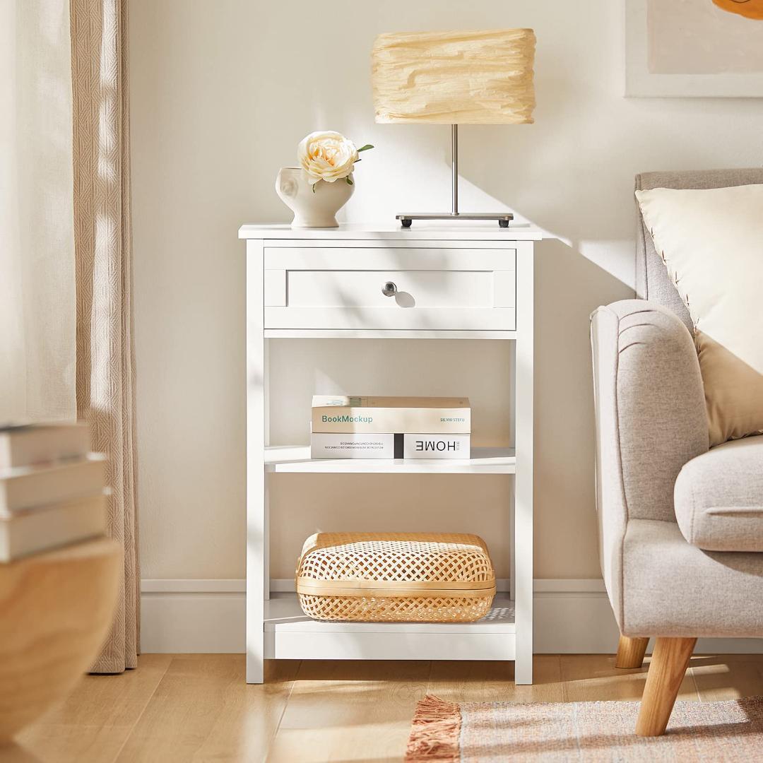 北欧風ナイトテーブル引き出し付き　ナチュラル　ホワイト