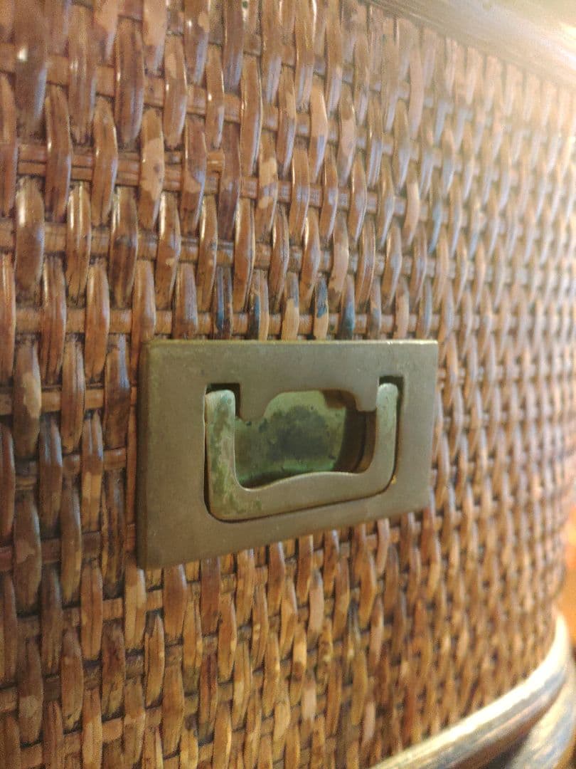 希少　ラタン　藤　ドレッサー　鏡台　真鍮　アンティーク　ラック　キャビネット