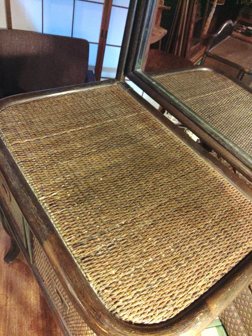 希少　ラタン　藤　ドレッサー　鏡台　真鍮　アンティーク　ラック　キャビネット