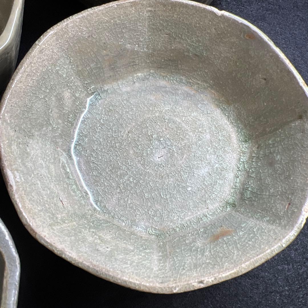 16世紀　高麗青磁　上手白泥象嵌八角鉢4客　幅約11.5㎝東Y7-1224☆2F