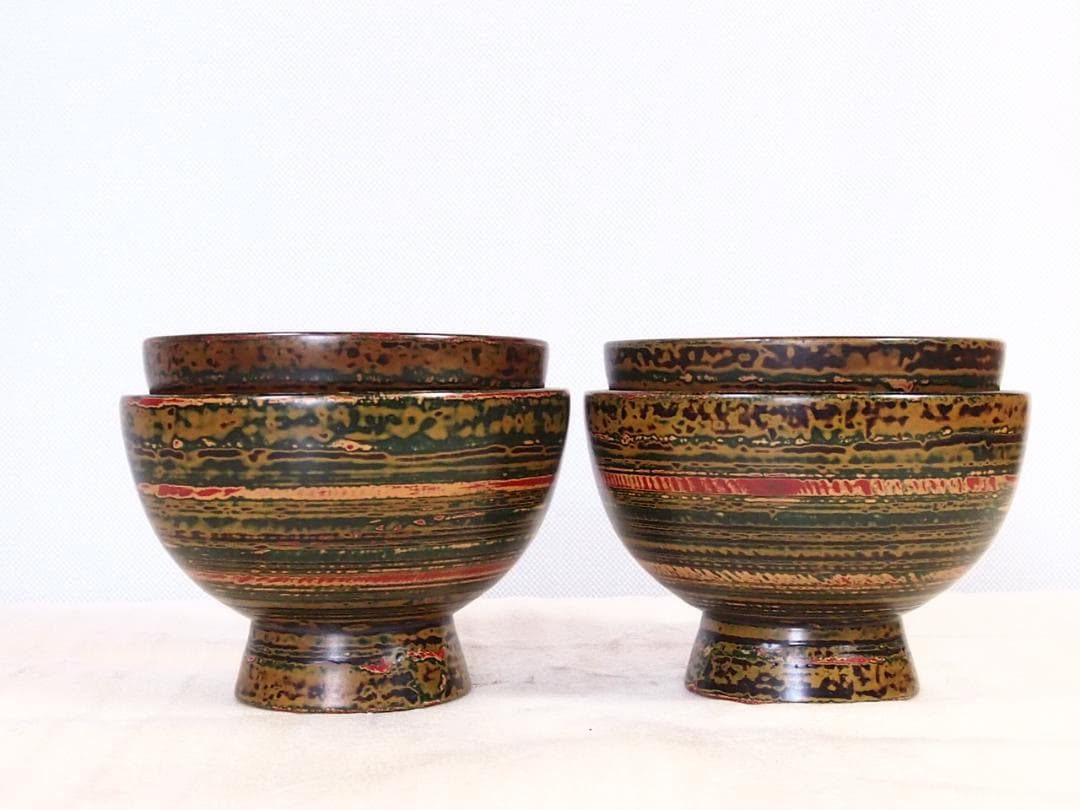 【未使用】独楽塗 合鹿椀 2客＆汁椀 2客 入れ子椀/雑煮椀/煮物椀/お椀 漆器