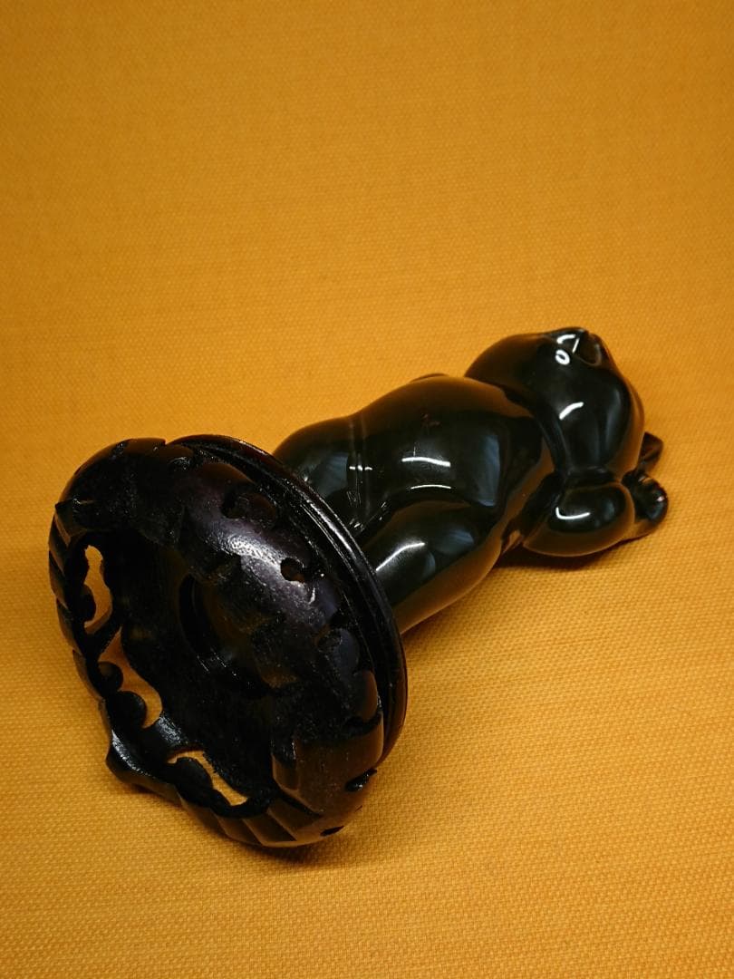 【美品】猫　黒猫　招き猫　陶器　置物　インテリア　工芸品　美術品　A3352