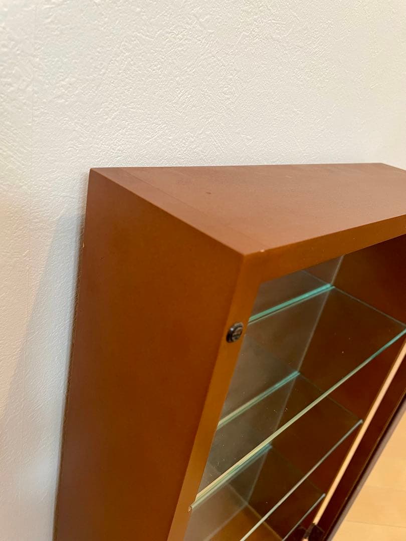 コレクションケース 木製 背面ミラー 棚ガラス3枚付