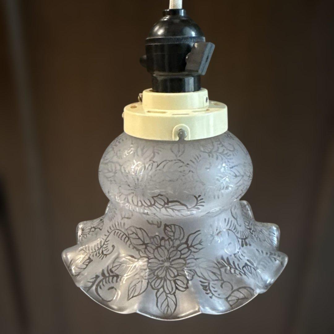 フラワーパターン ガラス ペンダントライト