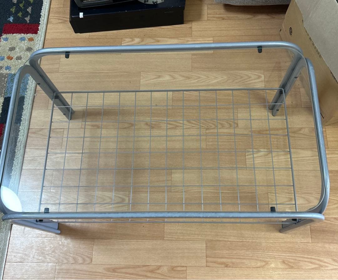 【アンティーク】アイアンフレーム 長方形 ガラスローテーブル 網棚付き