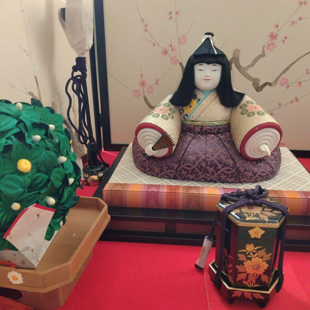 初代 原米州 作 木目込 雛人形一式 (無形文化財技術保存 古典巻袖雛