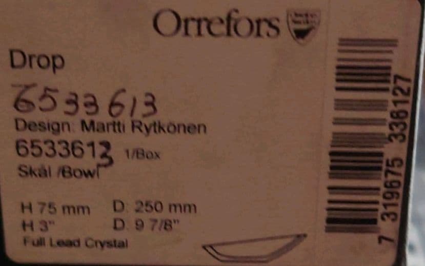 【ORREFORS】 ドロップデザイン　ティアドロップ　クリスタルボウル