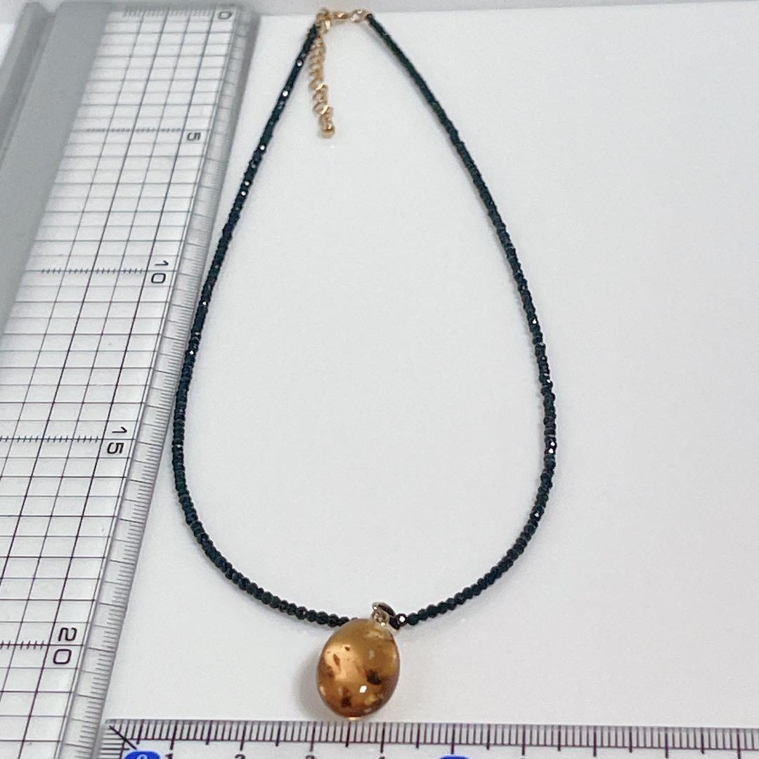 琥珀虫入りペンダントブラックスピネルネックレスNO25-2407