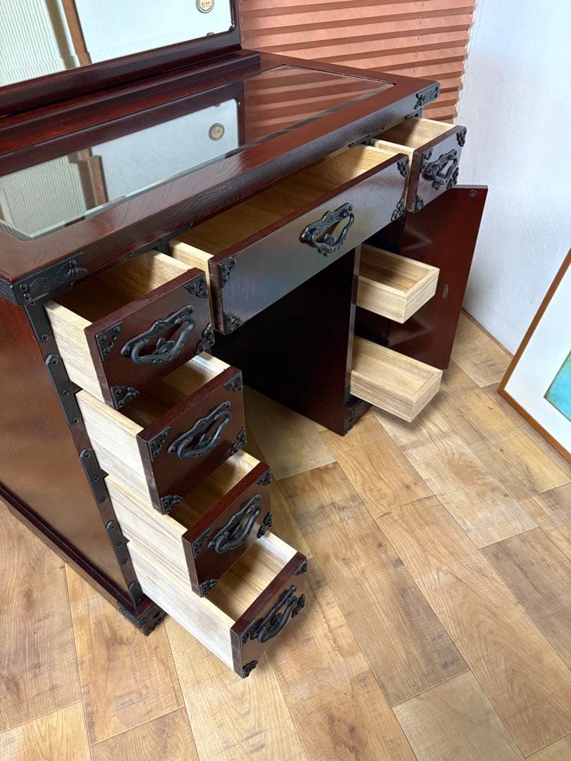 遠野民芸　欅　漆塗　南部鉄　鏡台　ドレッサー　検）岩谷堂　和家具