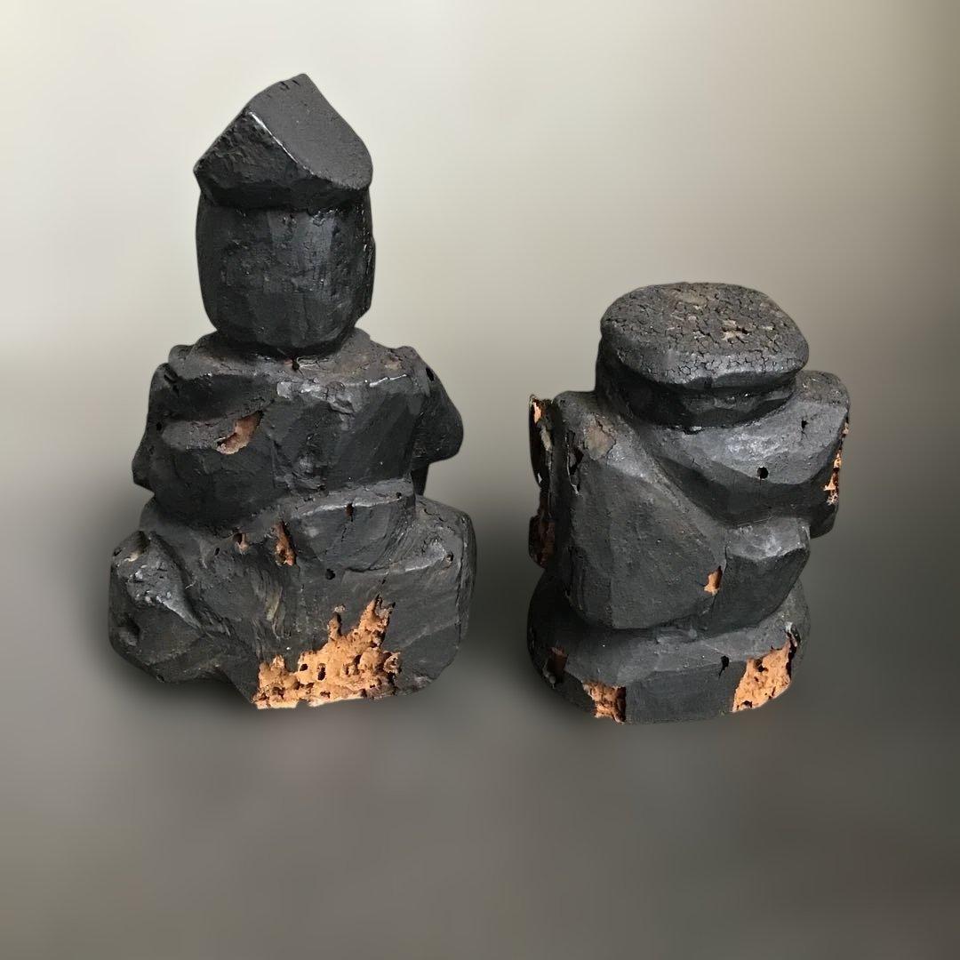 恵比寿大黒天　古木彫刻 2体　骨董品