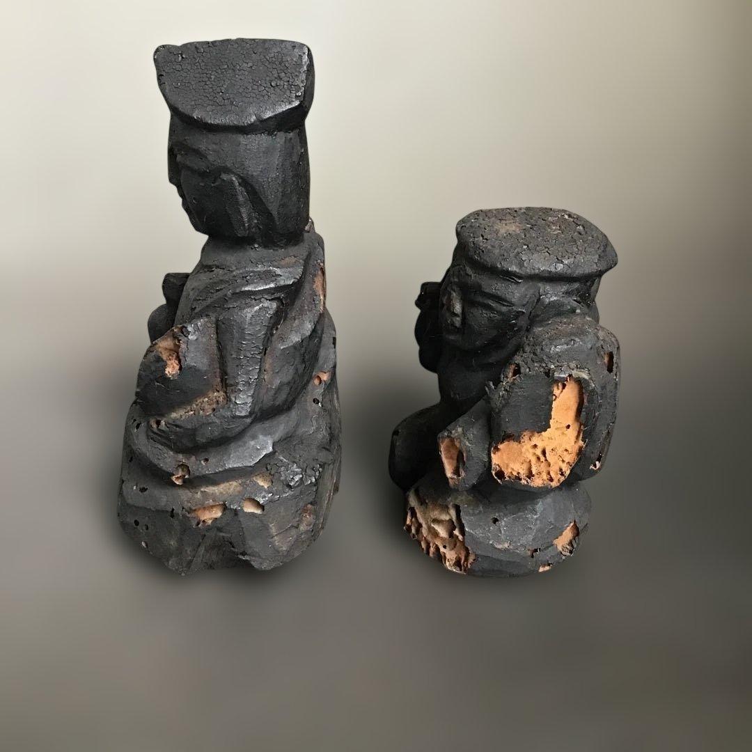 恵比寿大黒天　古木彫刻 2体　骨董品
