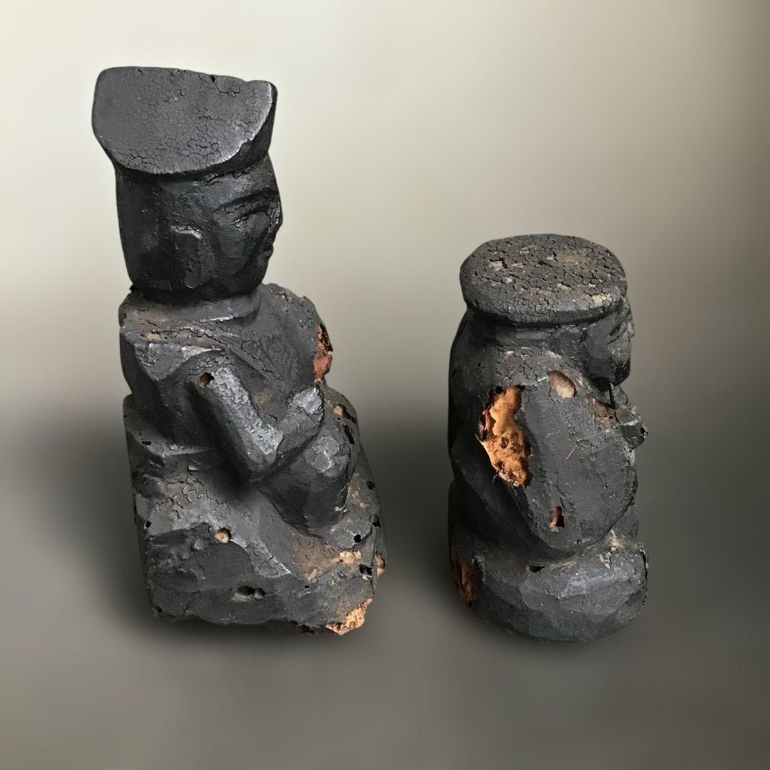 恵比寿大黒天　古木彫刻 2体　骨董品