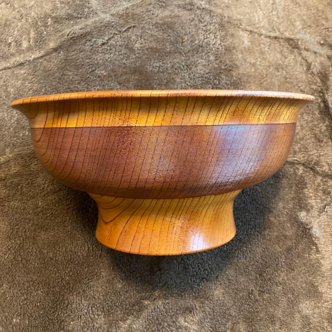 向出 二郎 作　欅　高台付盃　31.5cm 10.4分 けやき 天然木
