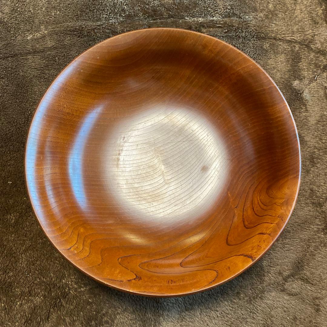 向出 二郎 作　欅　高台付盃　31.5cm 10.4分 けやき 天然木