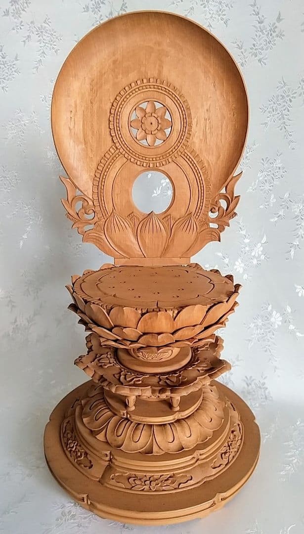 台座+光背 3.5寸坐像用#596 円台 円光 木彫 仏像付属品