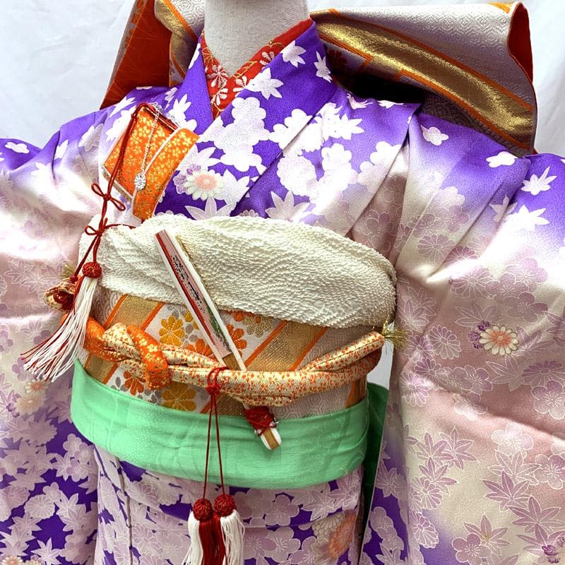 503ag95■七五三 七歳 女児 着物&袋帯&長襦袢 菊 梅 楓■状態良好