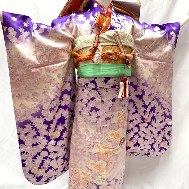 503ag95■七五三 七歳 女児 着物&袋帯&長襦袢 菊 梅 楓■状態良好