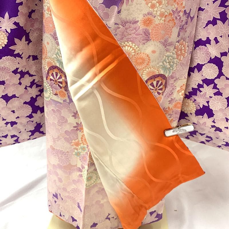 503ag95■七五三 七歳 女児 着物&袋帯&長襦袢 菊 梅 楓■状態良好