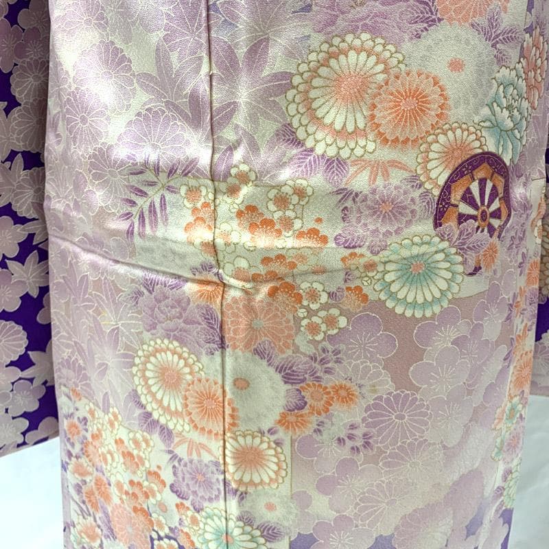 503ag95■七五三 七歳 女児 着物&袋帯&長襦袢 菊 梅 楓■状態良好