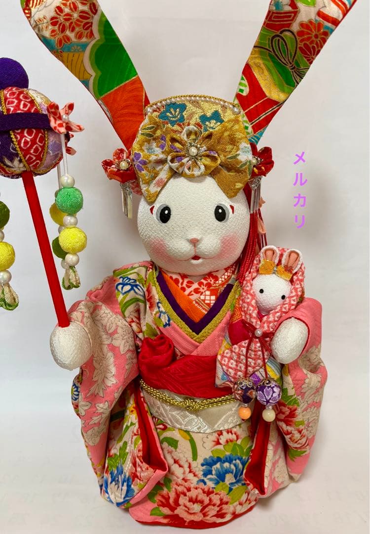 ③【うさぎの創作人形】 ちりめん細工 縮緬細工 和雑貨 うさぎの置物