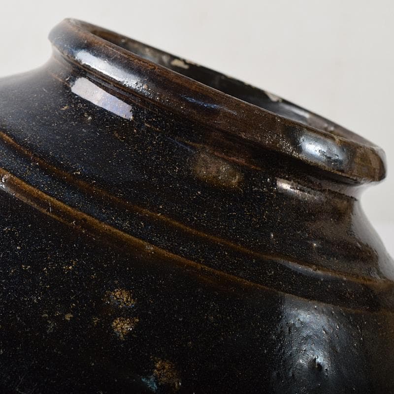 朝鮮美術 李朝 高麗黒釉 双耳壷 時代箱付 V R8409B