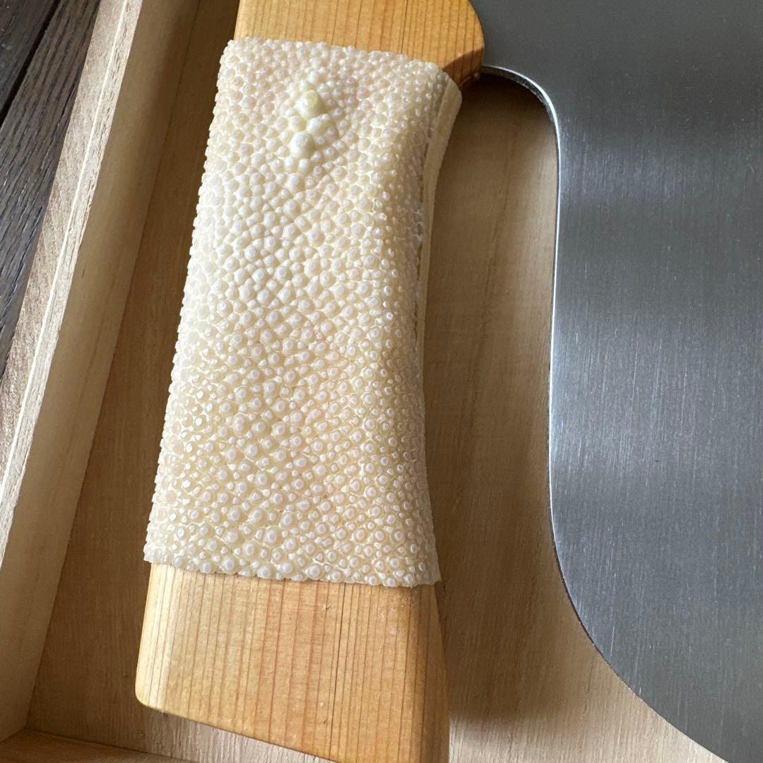 左利き　豊蔵 特選そば切り包丁 約33cm 手打青紙磨　桧割柄　桐箱付