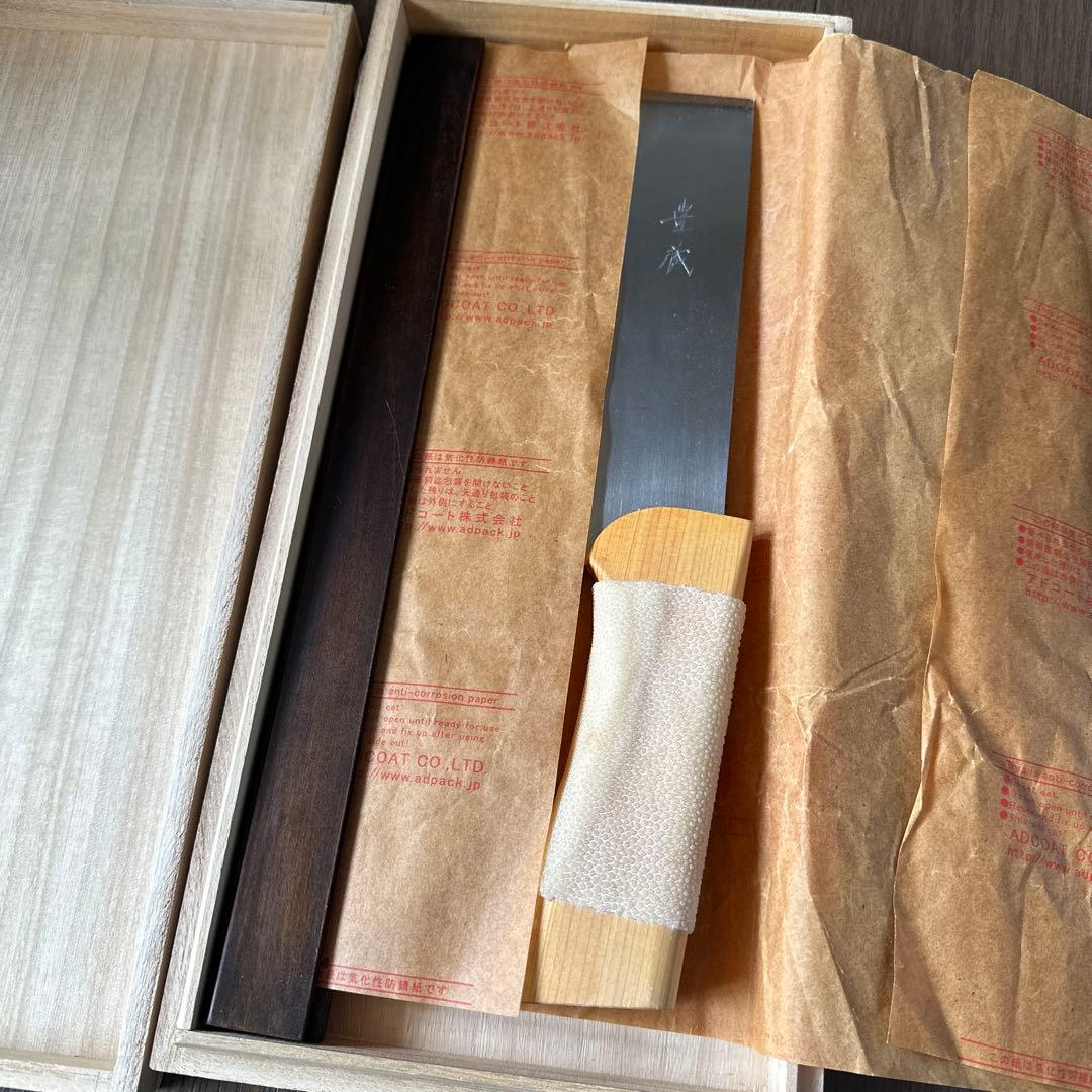 左利き　豊蔵 特選そば切り包丁 約33cm 手打青紙磨　桧割柄　桐箱付