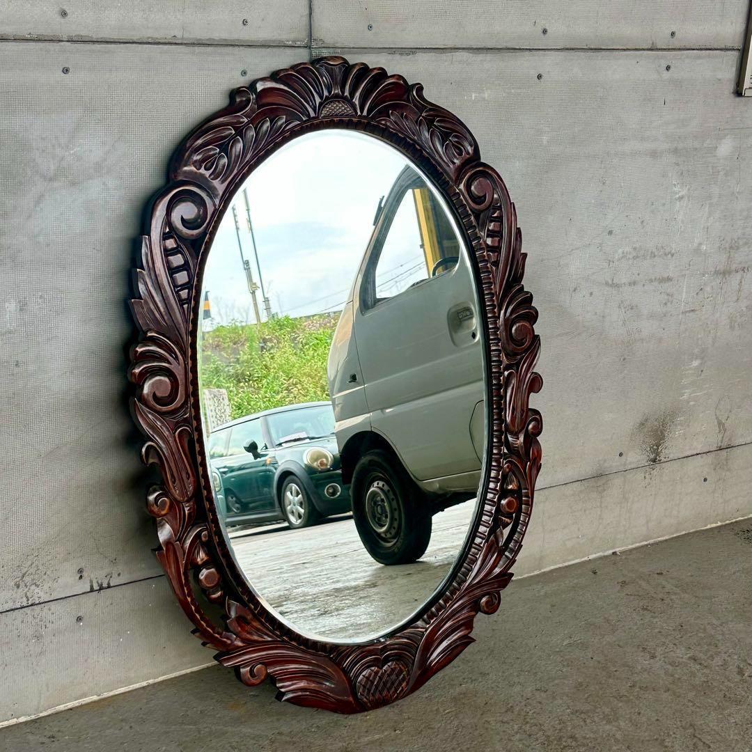 ♦︎♢アンティーク調♦︎♢バロック様式 ウッド無垢材 手彫り 大型ウォールミラー