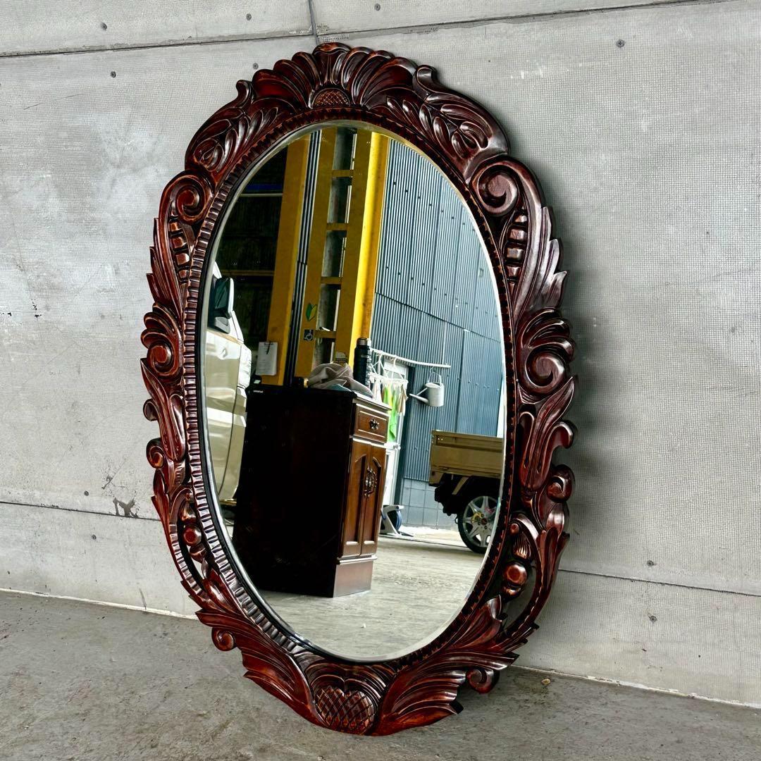 ♦︎♢アンティーク調♦︎♢バロック様式 ウッド無垢材 手彫り 大型ウォールミラー