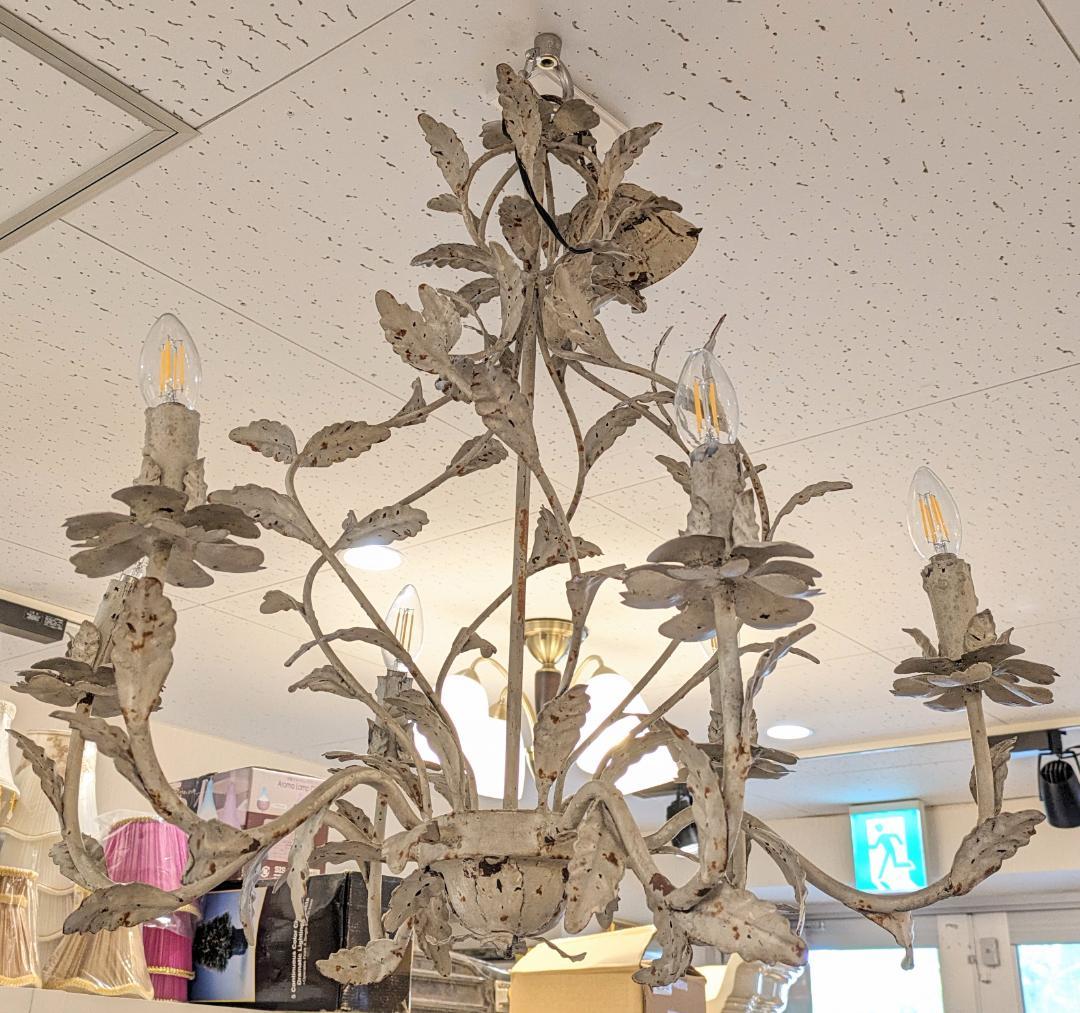 1【希少】サラグレース アンティーク シャンデリア 6灯 植物 花 照明