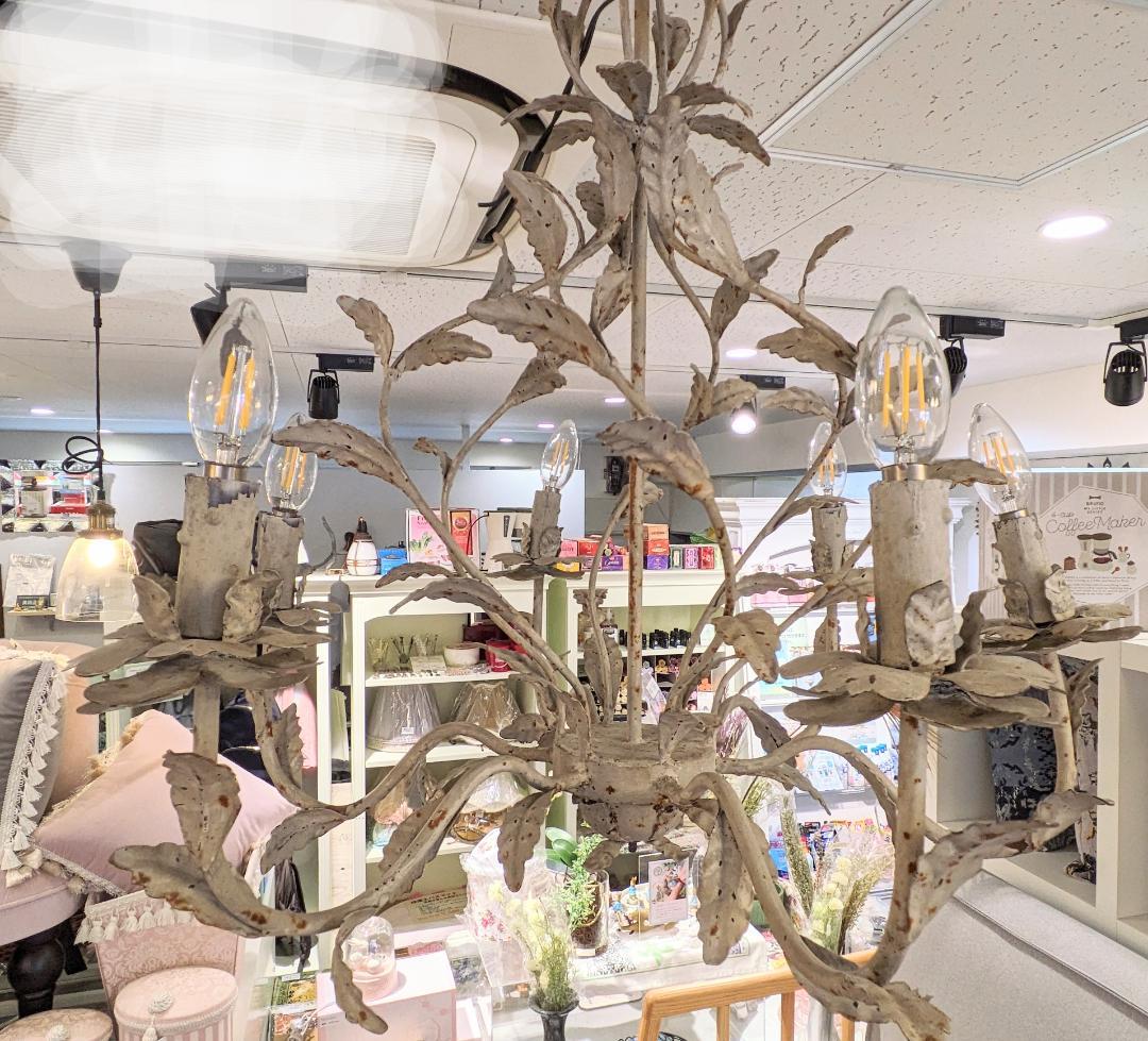 1【希少】サラグレース アンティーク シャンデリア 6灯 植物 花 照明