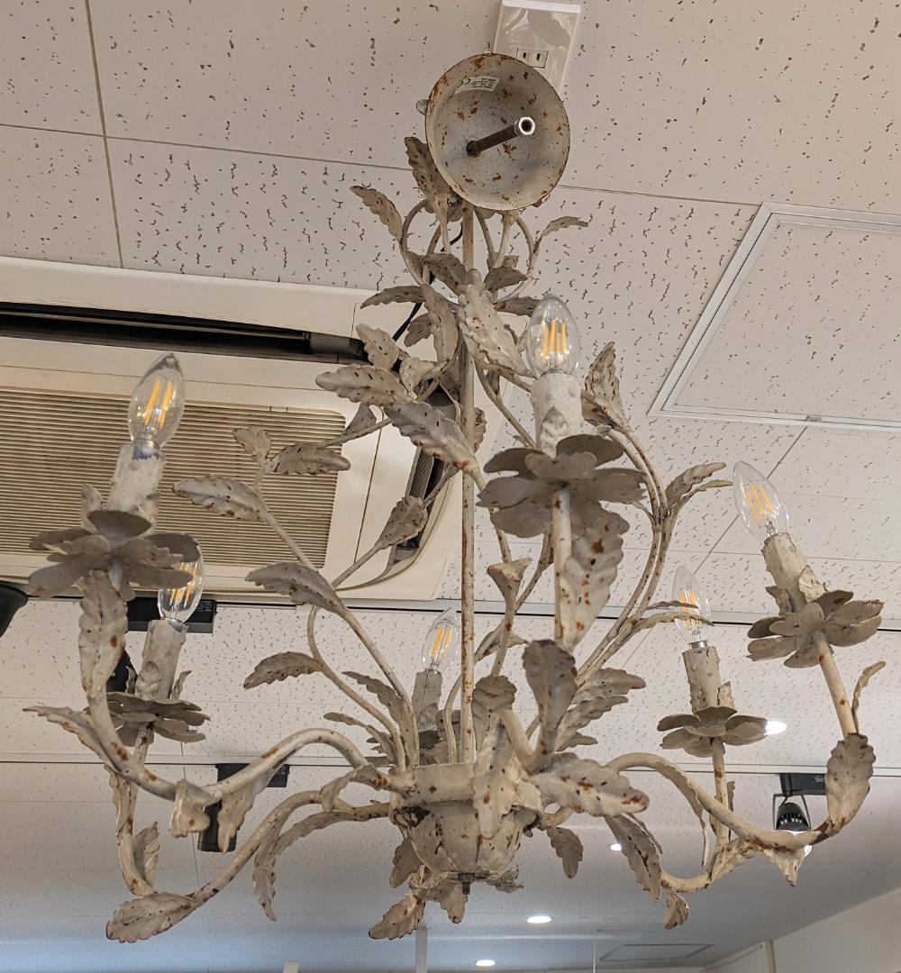 1【希少】サラグレース アンティーク シャンデリア 6灯 植物 花 照明