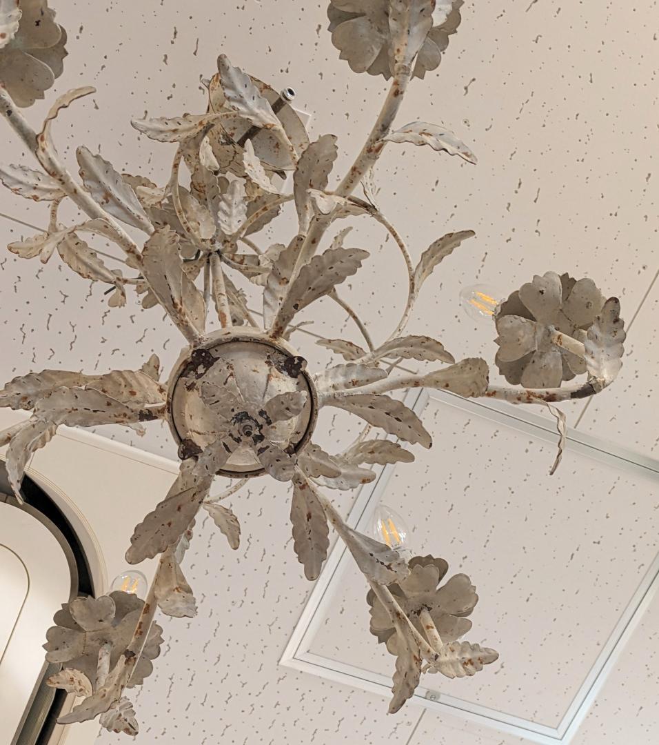 1【希少】サラグレース アンティーク シャンデリア 6灯 植物 花 照明