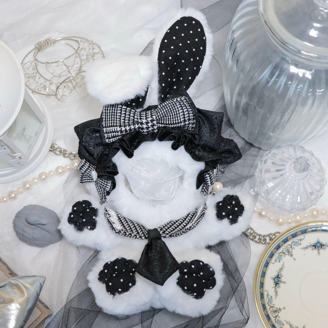 【約16cm 】手が動く♡肉球おすわりぬい服 モノクロうさぎ NI1006