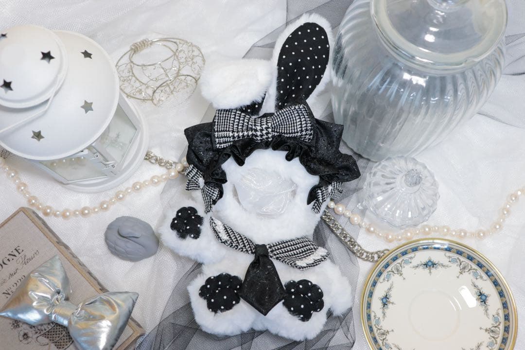 【約16cm 】手が動く♡肉球おすわりぬい服 モノクロうさぎ NI1006