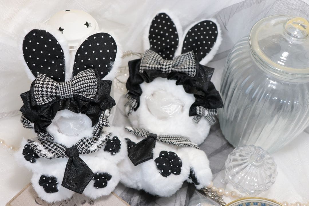 【約16cm 】手が動く♡肉球おすわりぬい服 モノクロうさぎ NI1006