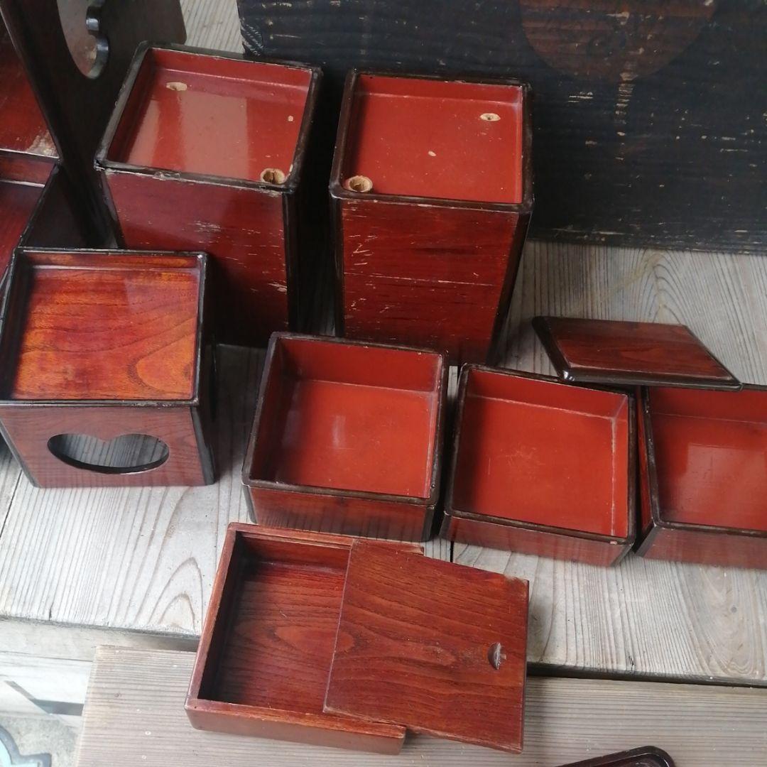 骨董 弁当箱 大名弁当 野点 木製 漆器 共木箱入 アンティーク 小物入