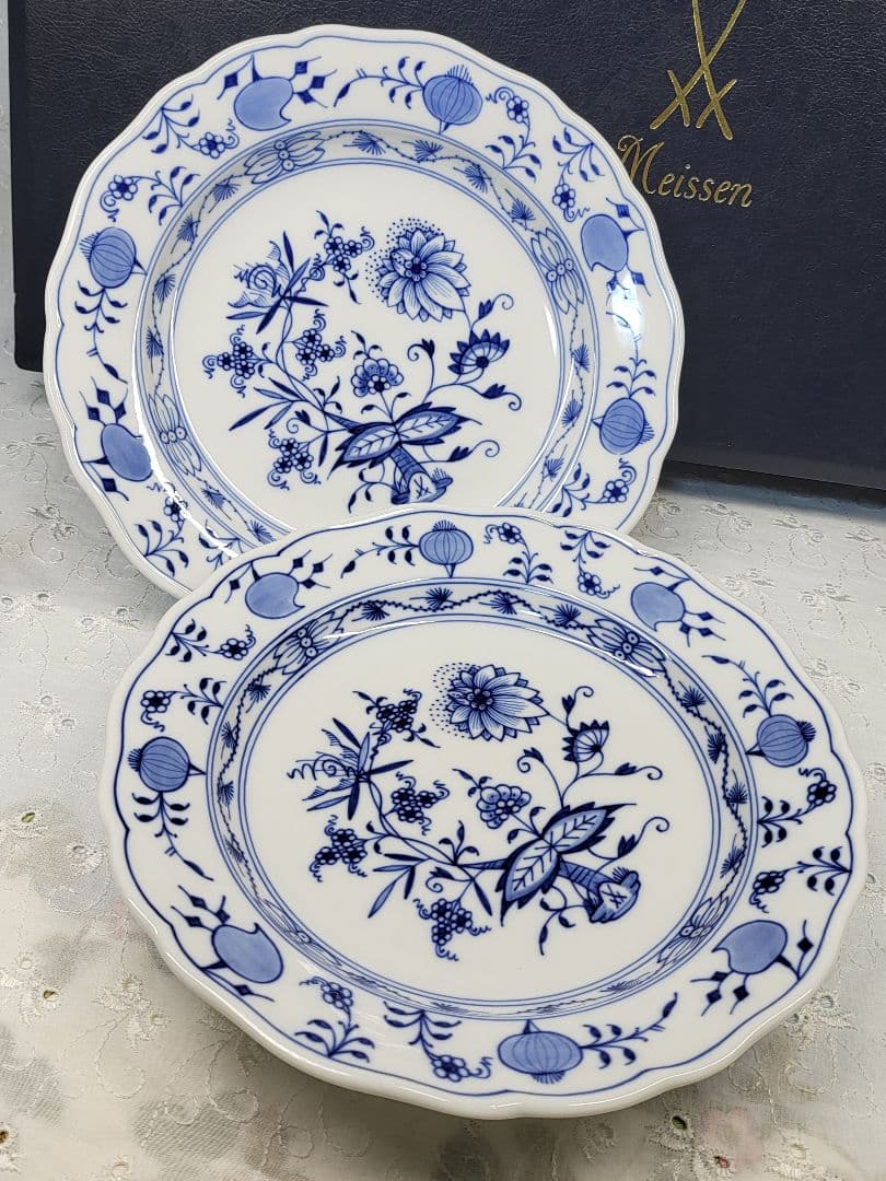 未使用近✨マイセン ブルーオニオン プレート 20cm皿 サラダ デザート2枚②