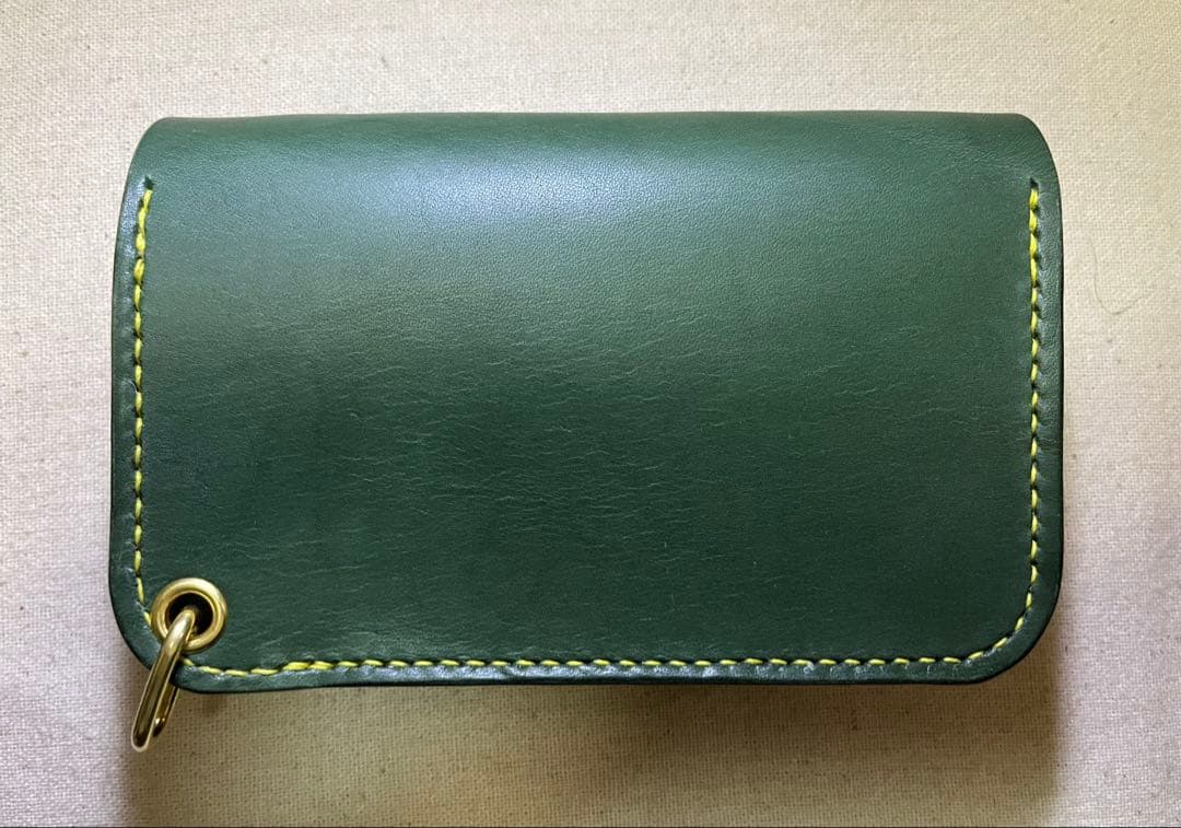 栃木レザー ミドル トラッカーウォレット 3層 グリーン