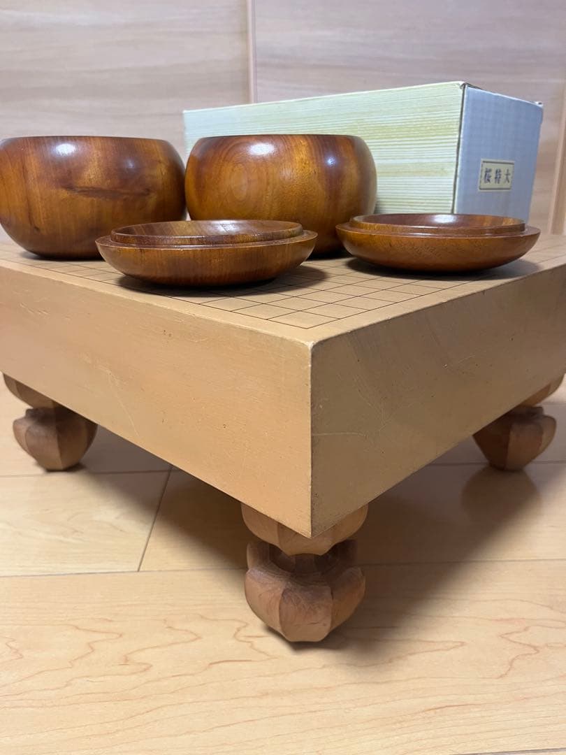 美品】囲碁 碁盤 碁石 セット 脚付き へそあり 盤厚8.6cm 桜特大