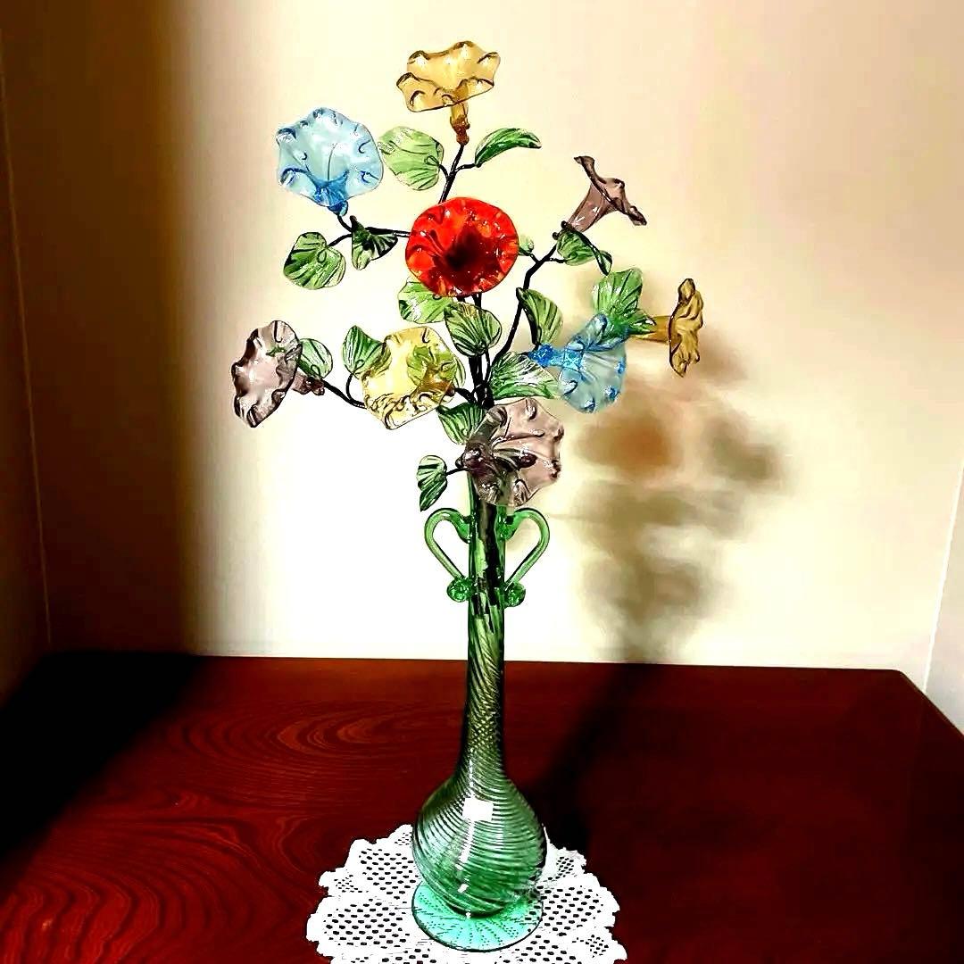 ガラス　朝顔　置物　夏小物　琉球ガラス　硝子　花　沖縄　手作り