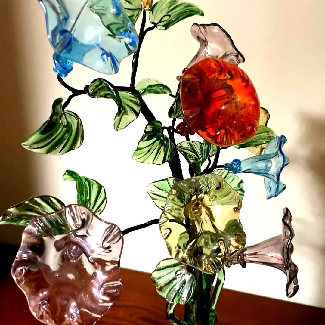 ガラス　朝顔　置物　夏小物　琉球ガラス　硝子　花　沖縄　手作り