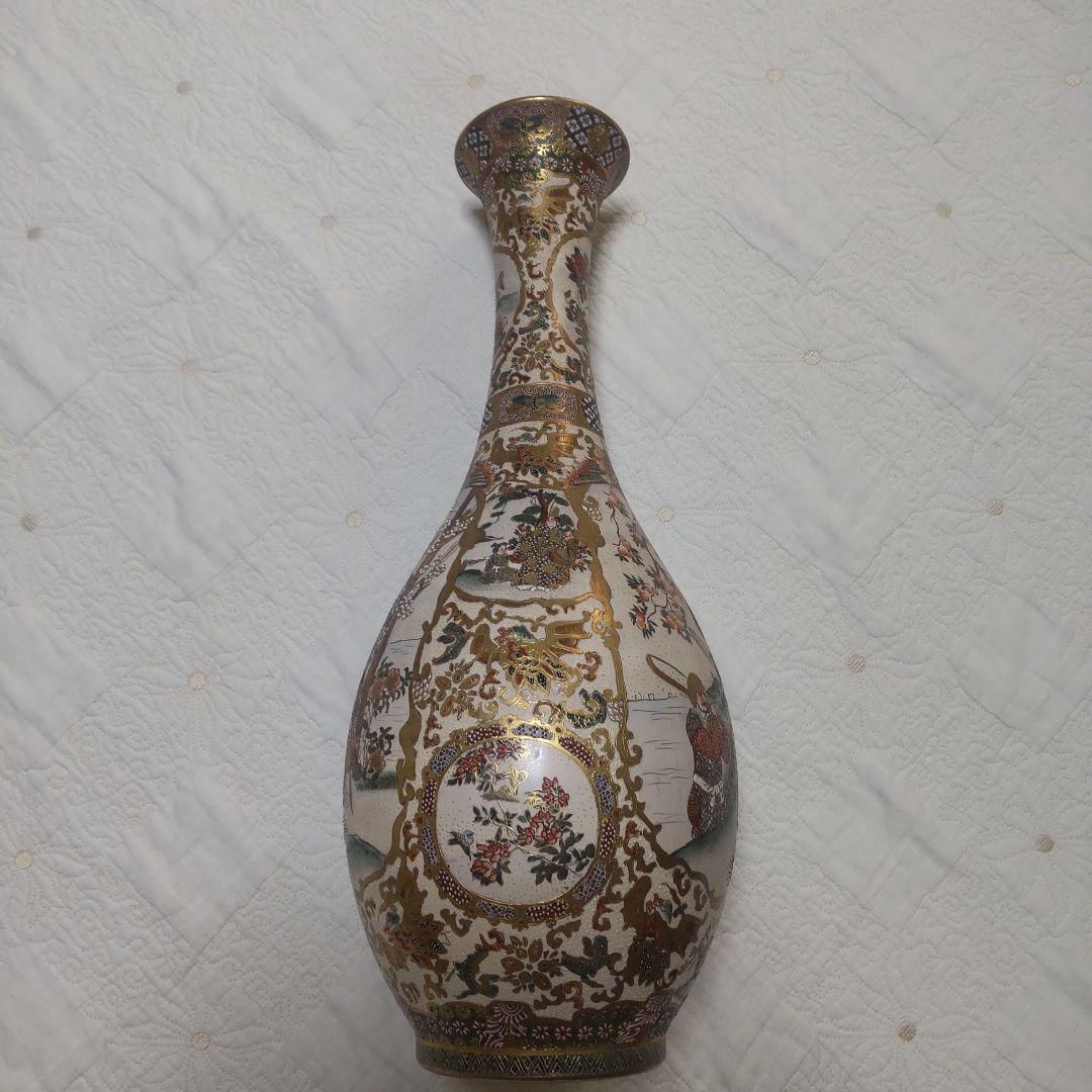 金彩武士絵付陶器花瓶 薩摩焼風 花瓶 明治期風 高さ46cm 伝統工芸