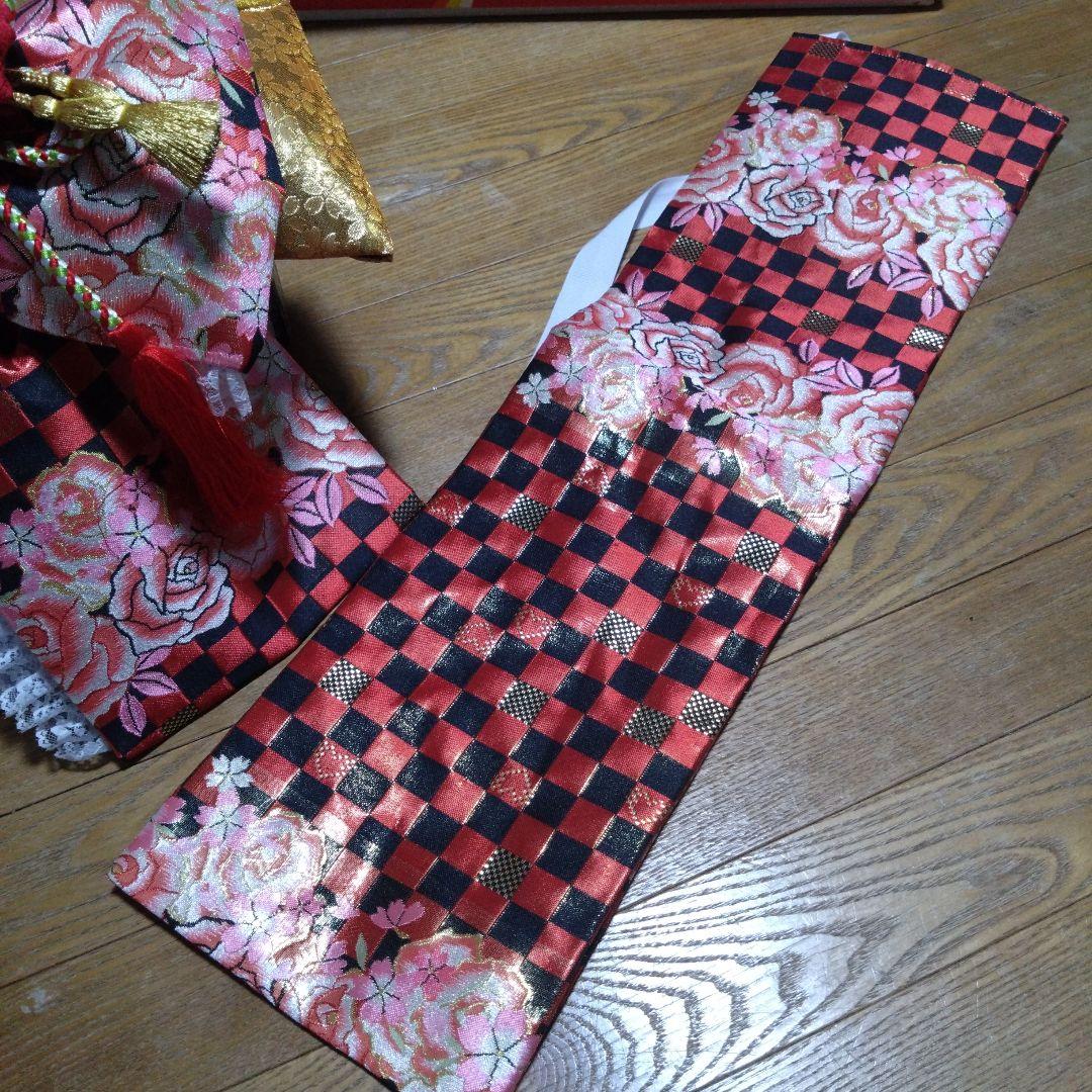 大寸★七歳★レースの赤と黒のチェック柄作り帯