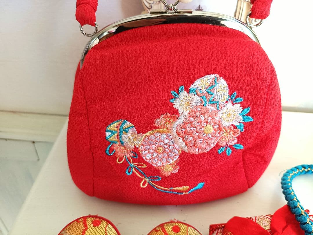 ブランドMoeブルーに薔薇の花の着物にピンクの袋帯セット