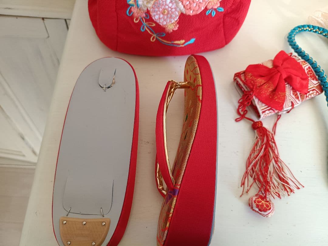 ブランドMoeブルーに薔薇の花の着物にピンクの袋帯セット