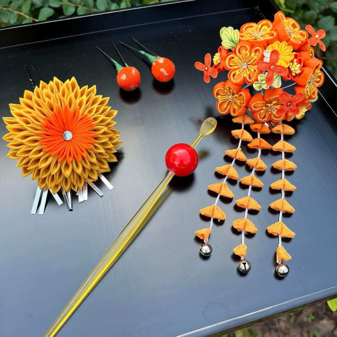 日本髪 髪飾り 七五三(7歳) 橙色
