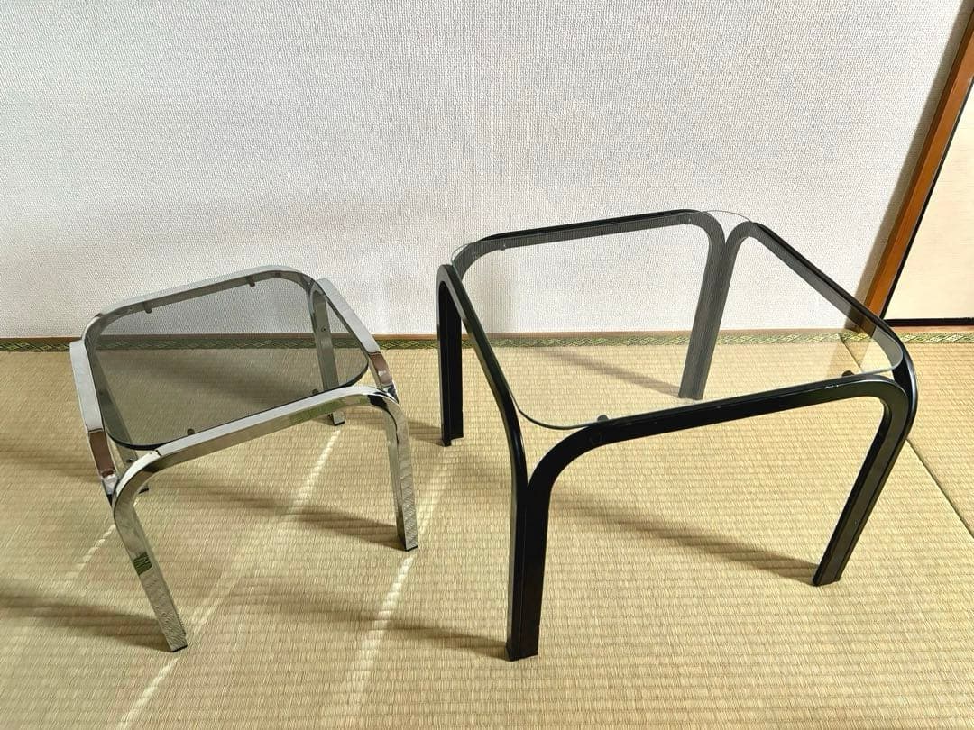 ミッドセンチュリー アイアンフレーム コーヒーテーブル ガラステーブル レトロ